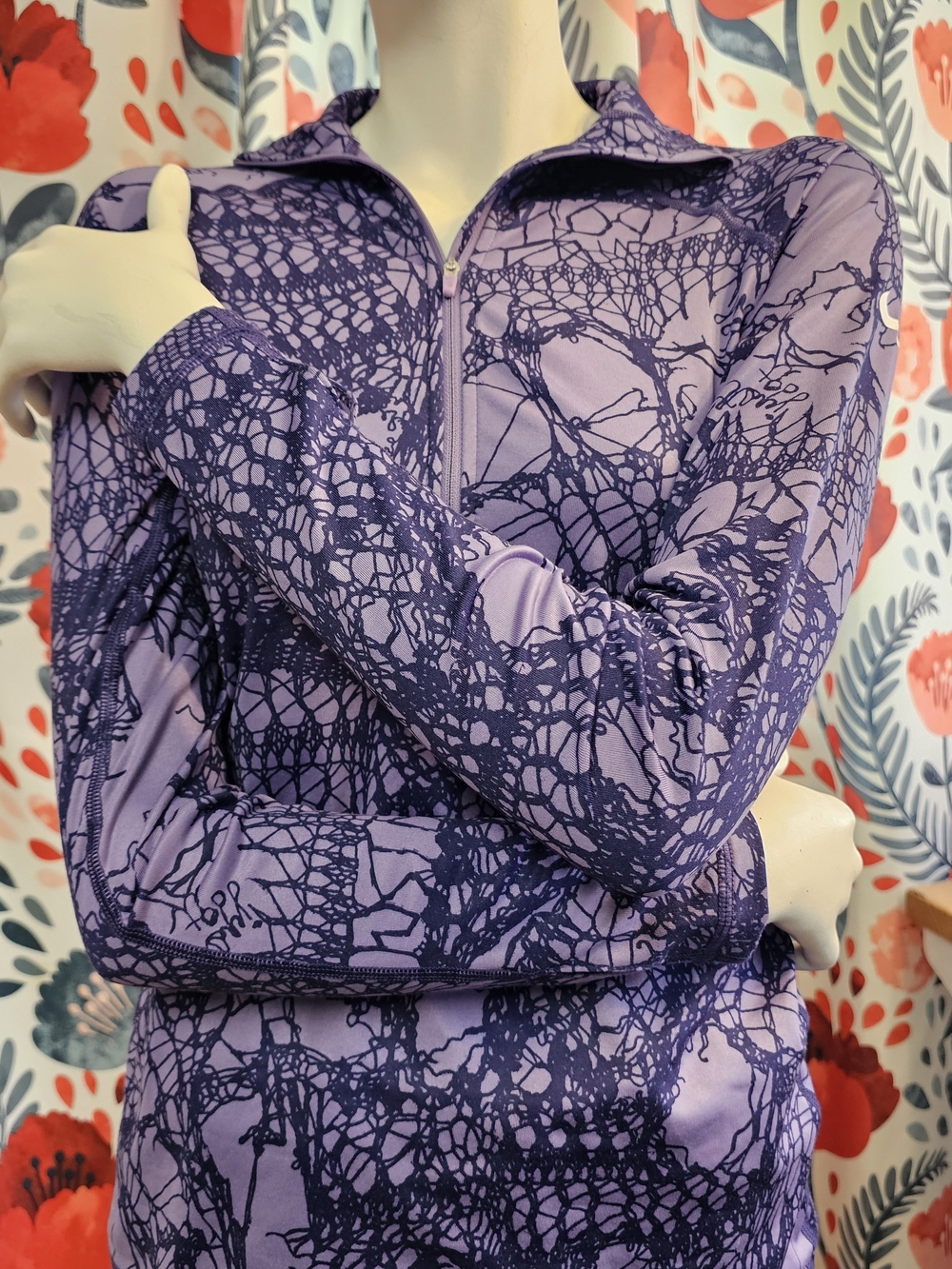 Nike Pro Long Sleeve Zip-Top with Dark Purple Abstract Print
